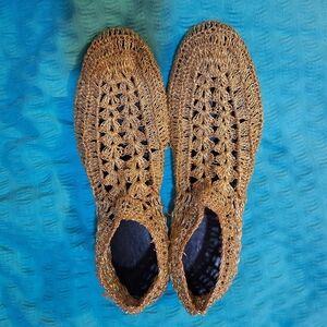 Berlyn New York Vintage 60s Gold Crochet Women's Flat Shoes Large